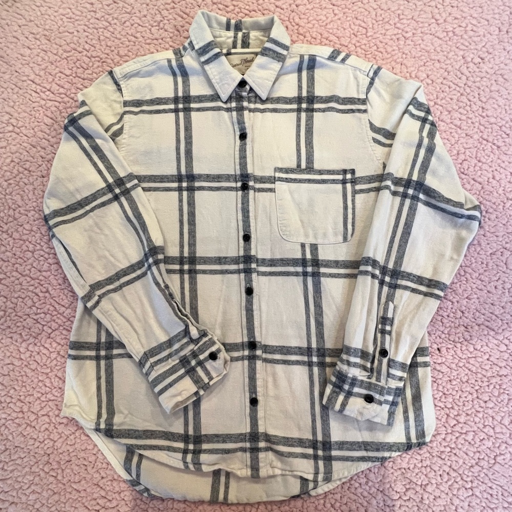 Women’s Ultra Soft Blue & White Long Sleeve Flannel, Size XS